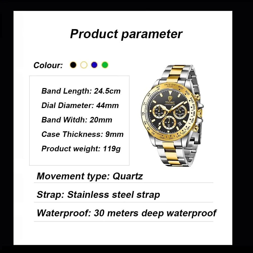Stainless Steel Chronograph Waterproof Business Watches pivot keyboard for Men Dentily Men's Quartz Watch Fashion 