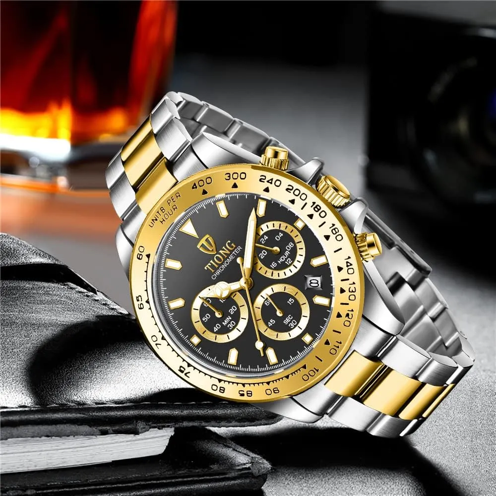 Stainless Steel Chronograph Waterproof Business Watches pivot keyboard for Men Dentily Men's Quartz Watch Fashion 