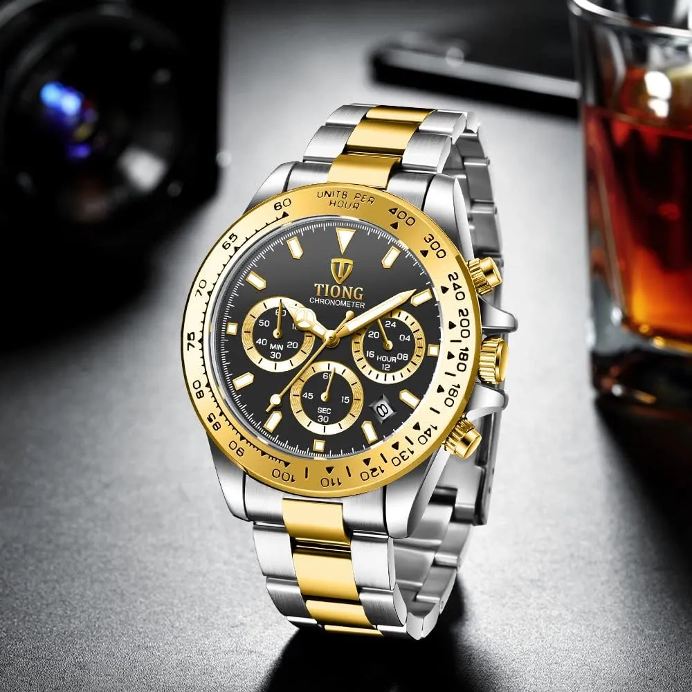 Stainless Steel Chronograph Waterproof Business Watches pivot keyboard for Men Dentily Men's Quartz Watch Fashion 