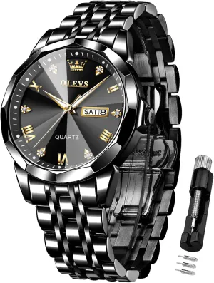 Stainless Steel Date Luxury additive Casual Fashion Wrist Watch Waterproof Luminous OLEVS Watches for Men Diamond Business Dress Analog Quartz 