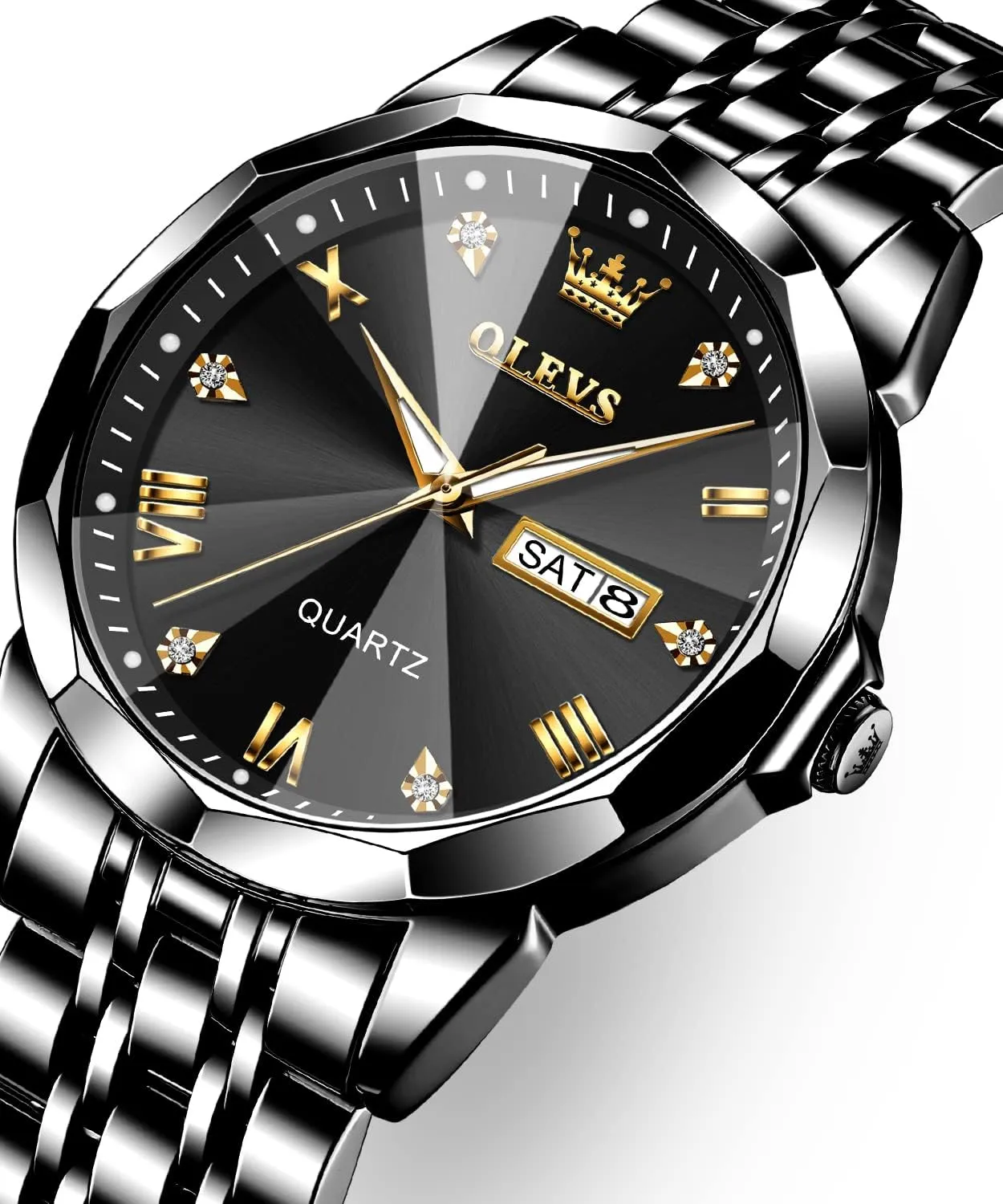 Stainless Steel Date Luxury additive Casual Fashion Wrist Watch Waterproof Luminous OLEVS Watches for Men Diamond Business Dress Analog Quartz 