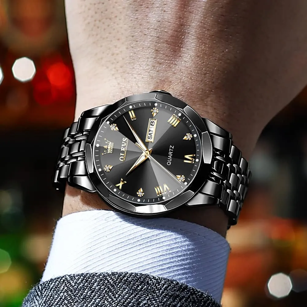 Stainless Steel Date Luxury additive Casual Fashion Wrist Watch Waterproof Luminous OLEVS Watches for Men Diamond Business Dress Analog Quartz 