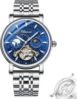 Stainless Steel Men's Watches Luxury nile Man Moon Phase Watch Hollow Tourbillon Automatic Mechanical Men Wristwatch Waterproof Luminous 