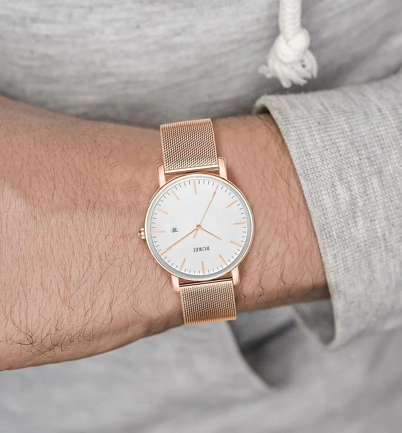 Stainless Steel Mesh Band,Gift for Men Women BUREI Men Watches Brown Leather Fashion Minimalist Wrist Watch Simple Ultra Thin drainpipe Waterproof Quartz Watches All Black 