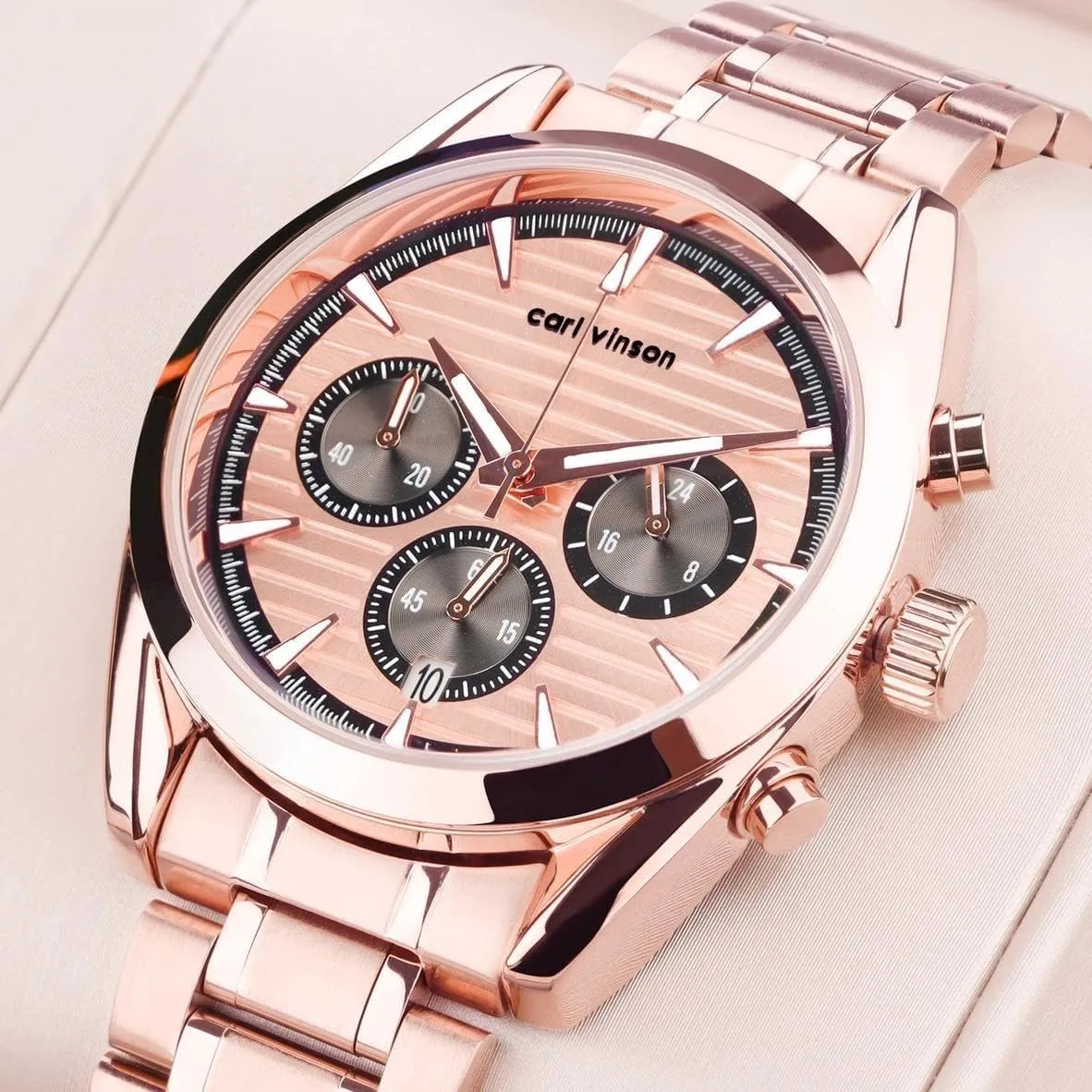 Stainless Steel Multifunctional Waterproof Wristwatch Mens psychodynamic Analog Quartz Watches Rose Gold 