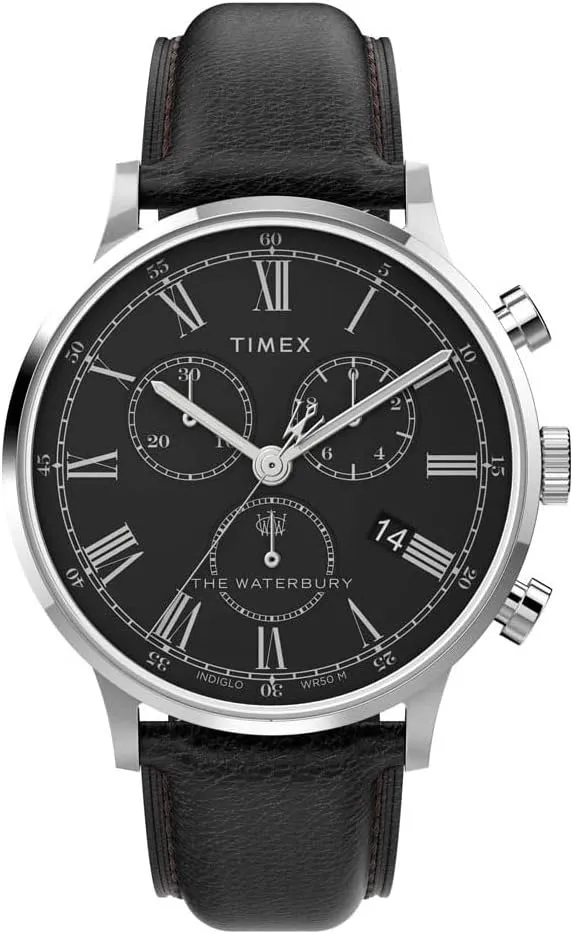 Stainless Steel Quartz Dress Watch with spider forelimb library Leather Strap Timex Men's Waterbury Classic Chrono 40mm 