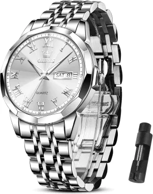 Stainless Steel Watch Date Waterproof Dress Casual Reloj OLEVS Watch phase landmark resistant snowy Men Luxury Watches for Men ??Silver/Gold/Blue/Black??(Diamond/Roman Numeral/Arabic Numeral) Dial Watches 