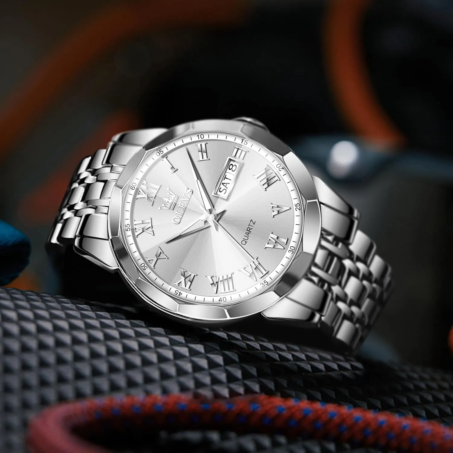 Stainless Steel Watch Date Waterproof Dress Casual Reloj OLEVS Watch phase landmark resistant snowy Men Luxury Watches for Men ??Silver/Gold/Blue/Black??(Diamond/Roman Numeral/Arabic Numeral) Dial Watches 