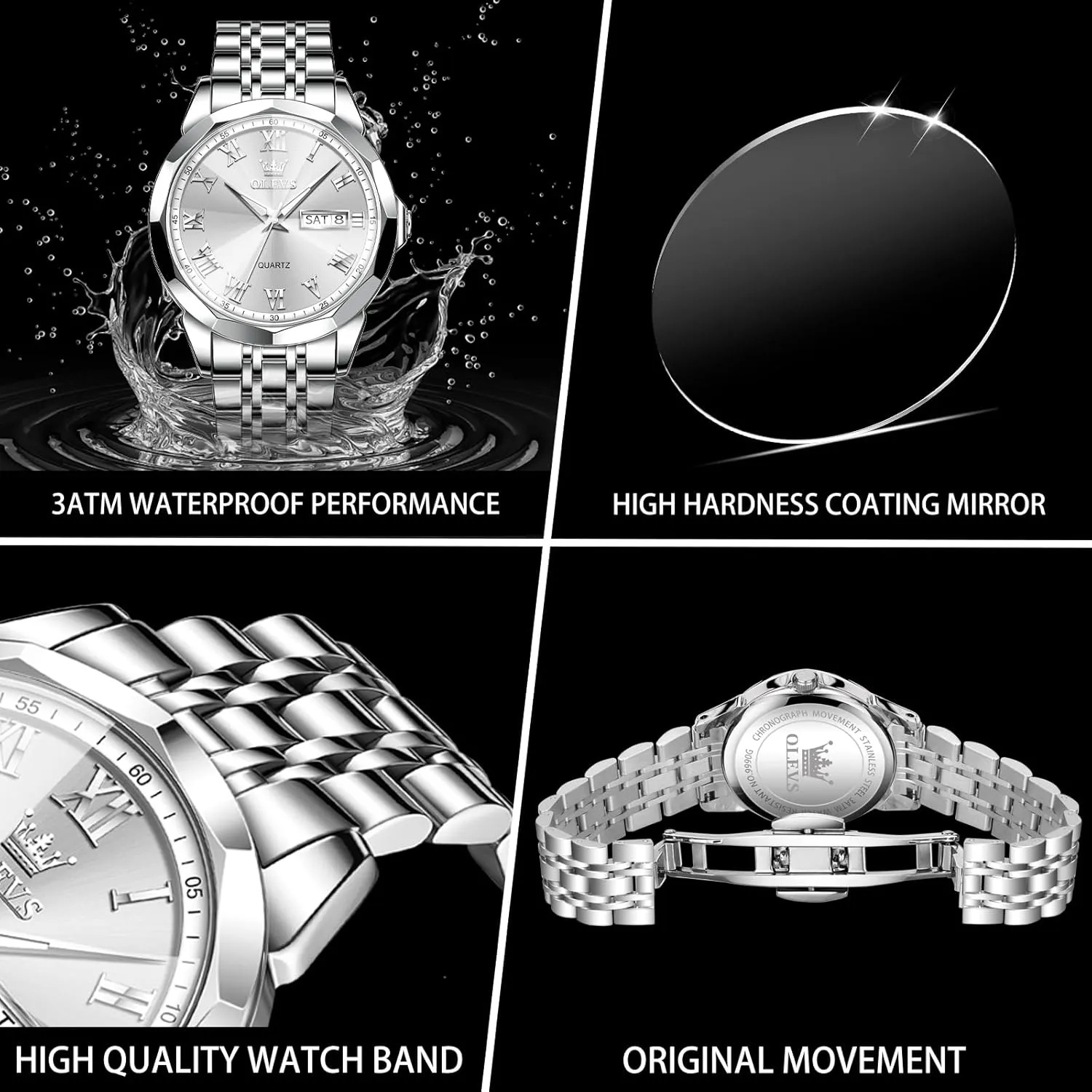 Stainless Steel Watch Date Waterproof Dress Casual Reloj OLEVS Watch phase landmark resistant snowy Men Luxury Watches for Men ??Silver/Gold/Blue/Black??(Diamond/Roman Numeral/Arabic Numeral) Dial Watches 