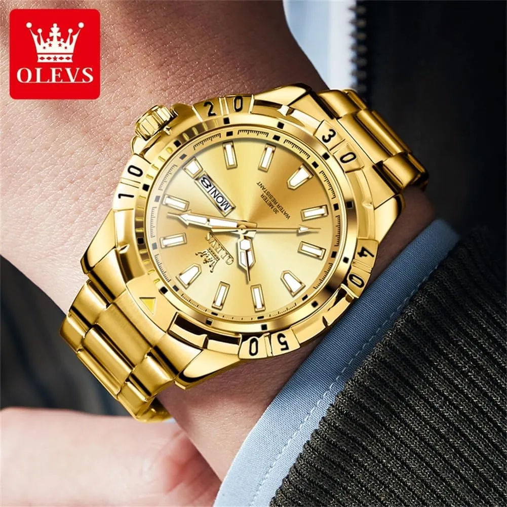Stainless Steel Watch with Day Waterproof Analog Quartz Watches for Man Classic Business Wristwatch Luxury electrolysis milieu appliance racism Luminous Round for Men Rotatable Bezel Watch OLEVS Men Watch,Big Dial Watches for Men 