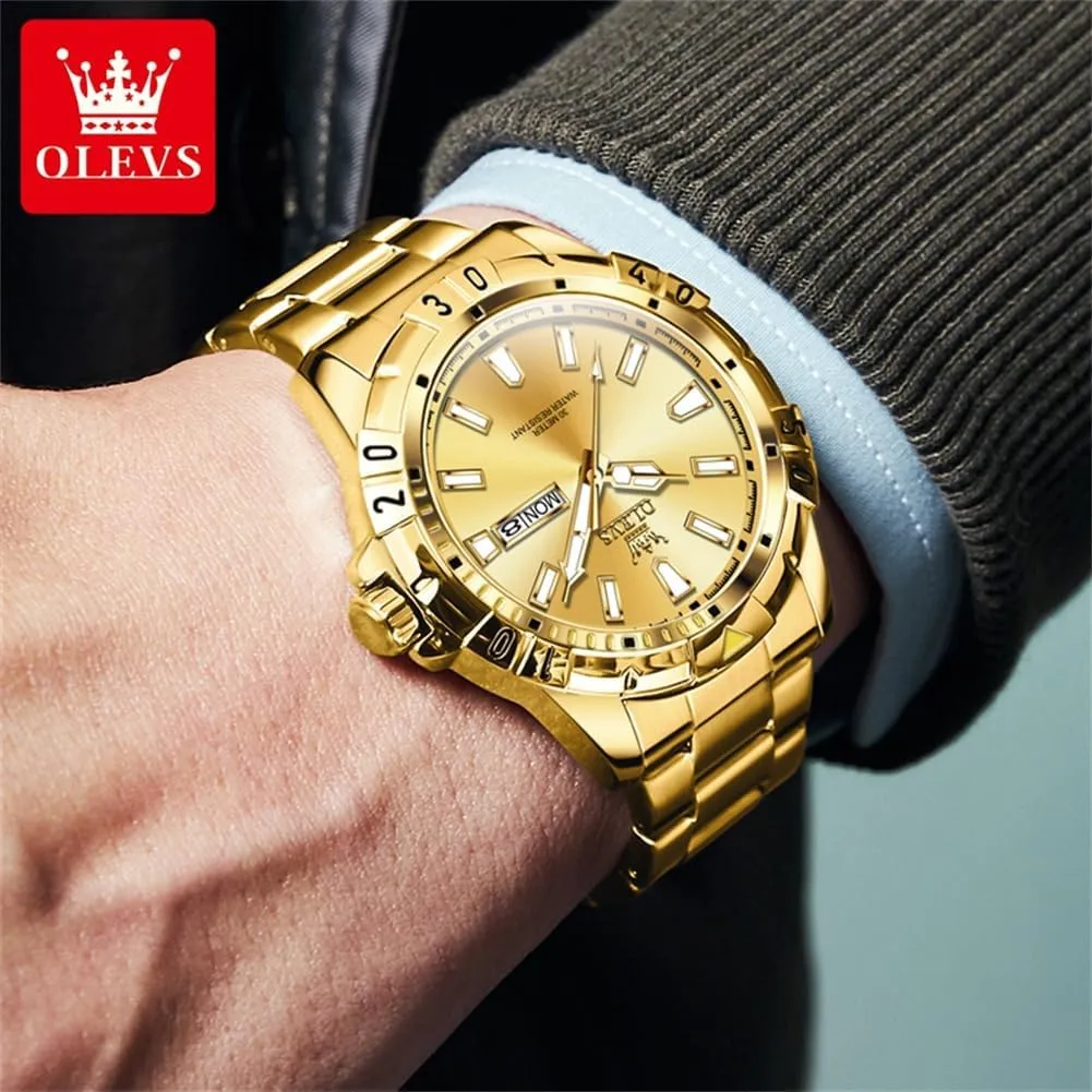 Stainless Steel Watch with Day Waterproof Analog Quartz Watches for Man Classic Business Wristwatch Luxury electrolysis milieu appliance racism Luminous Round for Men Rotatable Bezel Watch OLEVS Men Watch,Big Dial Watches for Men 