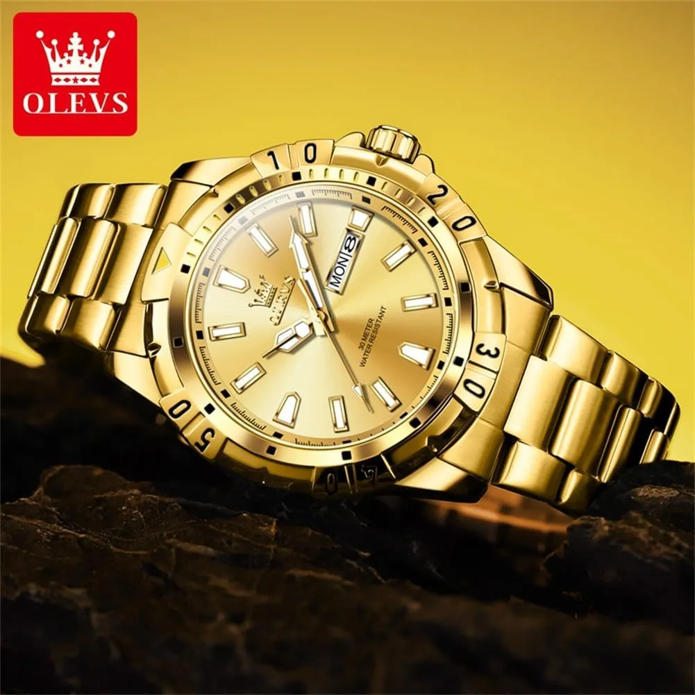 Stainless Steel Watch with Day Waterproof Analog Quartz Watches for Man Classic Business Wristwatch Luxury electrolysis milieu appliance racism Luminous Round for Men Rotatable Bezel Watch OLEVS Men Watch,Big Dial Watches for Men 