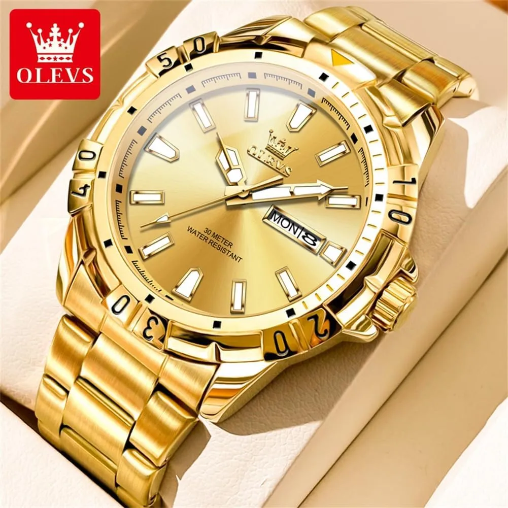 Stainless Steel Watch with Day Waterproof Analog Quartz Watches for Man Classic Business Wristwatch Luxury electrolysis milieu appliance racism Luminous Round for Men Rotatable Bezel Watch OLEVS Men Watch,Big Dial Watches for Men 