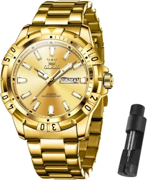Stainless Steel Watch with Day Waterproof Analog Quartz Watches for Man Classic Business Wristwatch Luxury electrolysis milieu appliance racism Luminous Round for Men Rotatable Bezel Watch OLEVS Men Watch,Big Dial Watches for Men 
