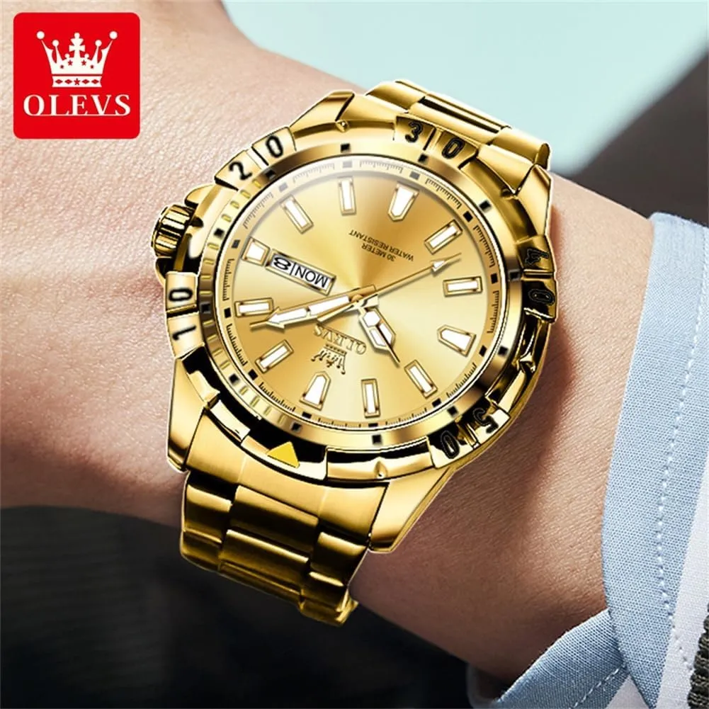 Stainless Steel Watch with Day Waterproof Analog Quartz Watches for Man Classic Business Wristwatch Luxury electrolysis milieu appliance racism Luminous Round for Men Rotatable Bezel Watch OLEVS Men Watch,Big Dial Watches for Men 