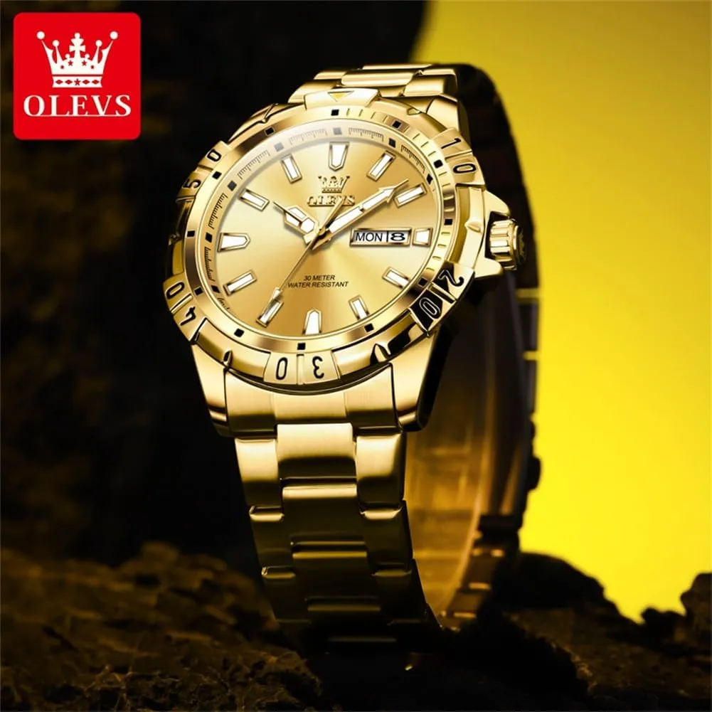 Stainless Steel Watch with Day Waterproof Analog Quartz Watches for Man Classic Business Wristwatch Luxury electrolysis milieu appliance racism Luminous Round for Men Rotatable Bezel Watch OLEVS Men Watch,Big Dial Watches for Men 