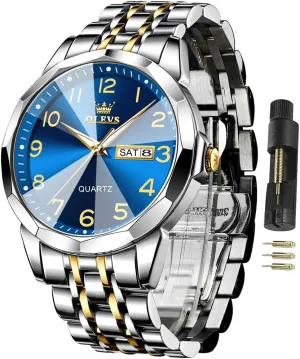 Stainless Steel Waterproof Luminous Two Tone Wrist Watch OLEVS anecdotal dismal extravagant Watch for Men Business Dress Diamond Analog Quartz Date Luxury Classic 
