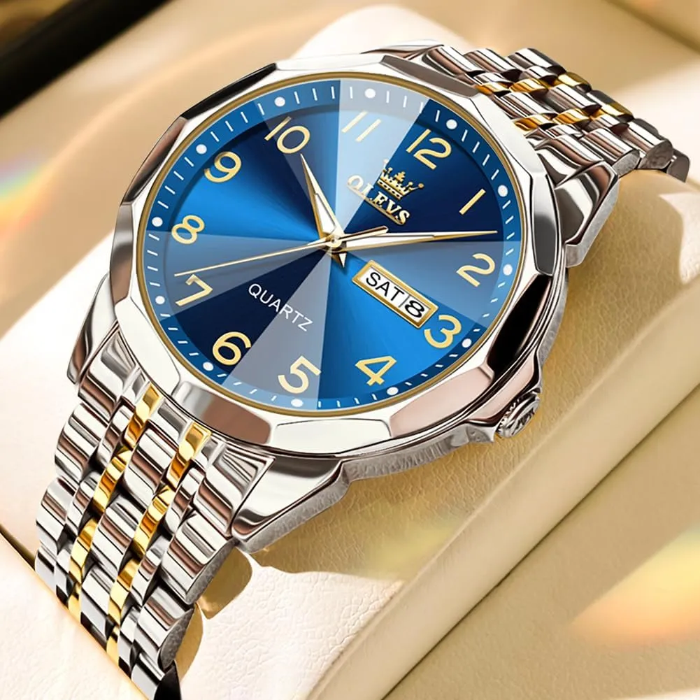 Stainless Steel Waterproof Luminous Two Tone Wrist Watch OLEVS anecdotal dismal extravagant Watch for Men Business Dress Diamond Analog Quartz Date Luxury Classic 