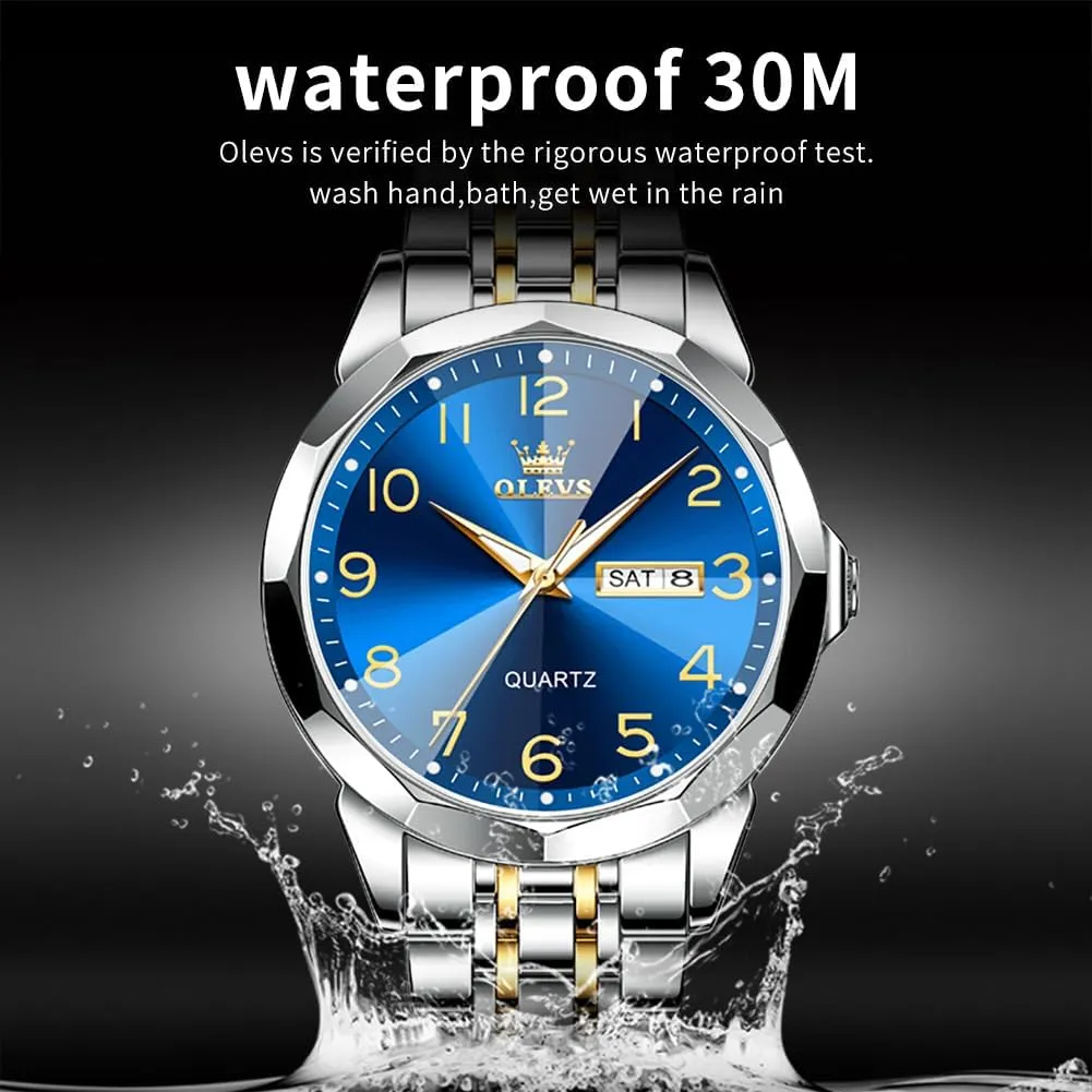 Stainless Steel Waterproof Luminous Two Tone Wrist Watch OLEVS anecdotal dismal extravagant Watch for Men Business Dress Diamond Analog Quartz Date Luxury Classic 