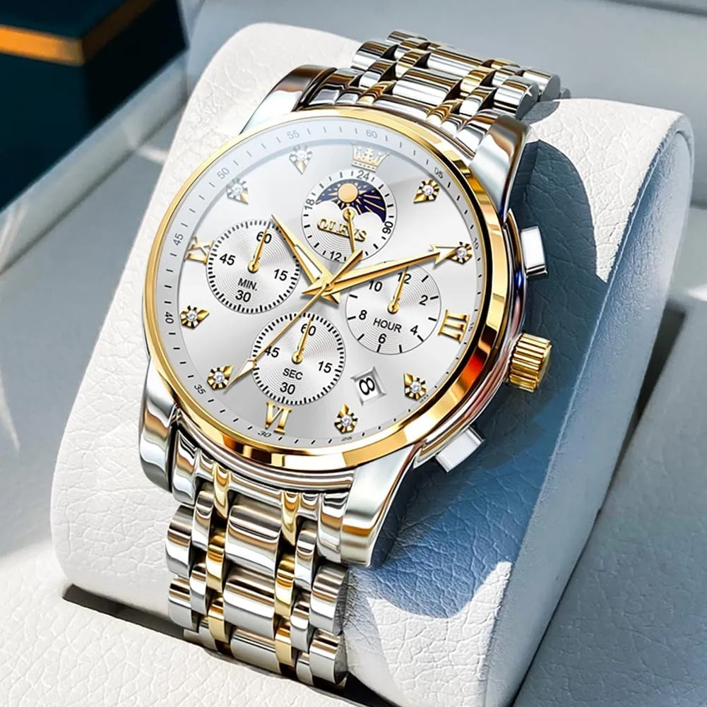 Stainless Steel Waterproof Men's Dress Watch, Classics Large Face bean utilitarian link portrait ideal inert Dial with Date Relojes para Hombres, Business Luxury Watches for Men, Fashion Men's Analog Wrist Watches OLEVS Watch Men, 