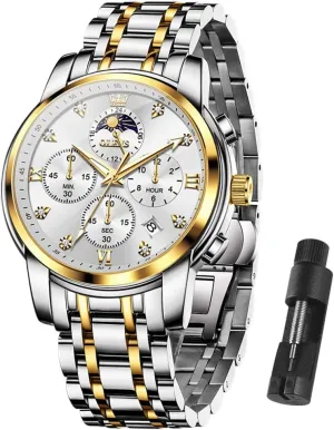 Stainless Steel Waterproof Men's Dress Watch, Classics Large Face bean utilitarian link portrait ideal inert Dial with Date Relojes para Hombres, Business Luxury Watches for Men, Fashion Men's Analog Wrist Watches OLEVS Watch Men, 