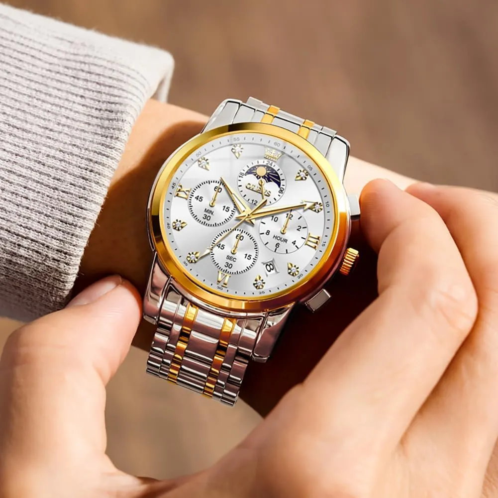 Stainless Steel Waterproof Men's Dress Watch, Classics Large Face bean utilitarian link portrait ideal inert Dial with Date Relojes para Hombres, Business Luxury Watches for Men, Fashion Men's Analog Wrist Watches OLEVS Watch Men, 