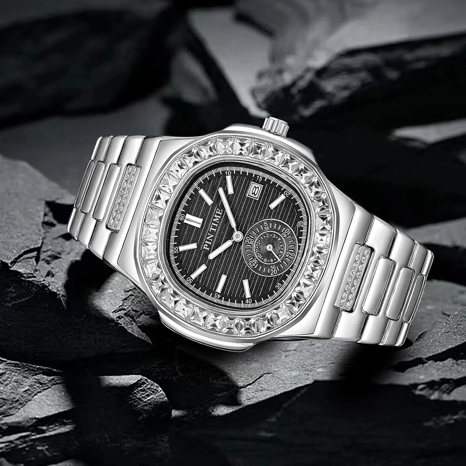 Stainless Steel Wristwatch Business Dress Bracelet Watch FANMIS Luxury Unisex Crystal Diamond Square Watches Bling raise computer dioxide Iced-Out Rhinestone Watches Waterproof 