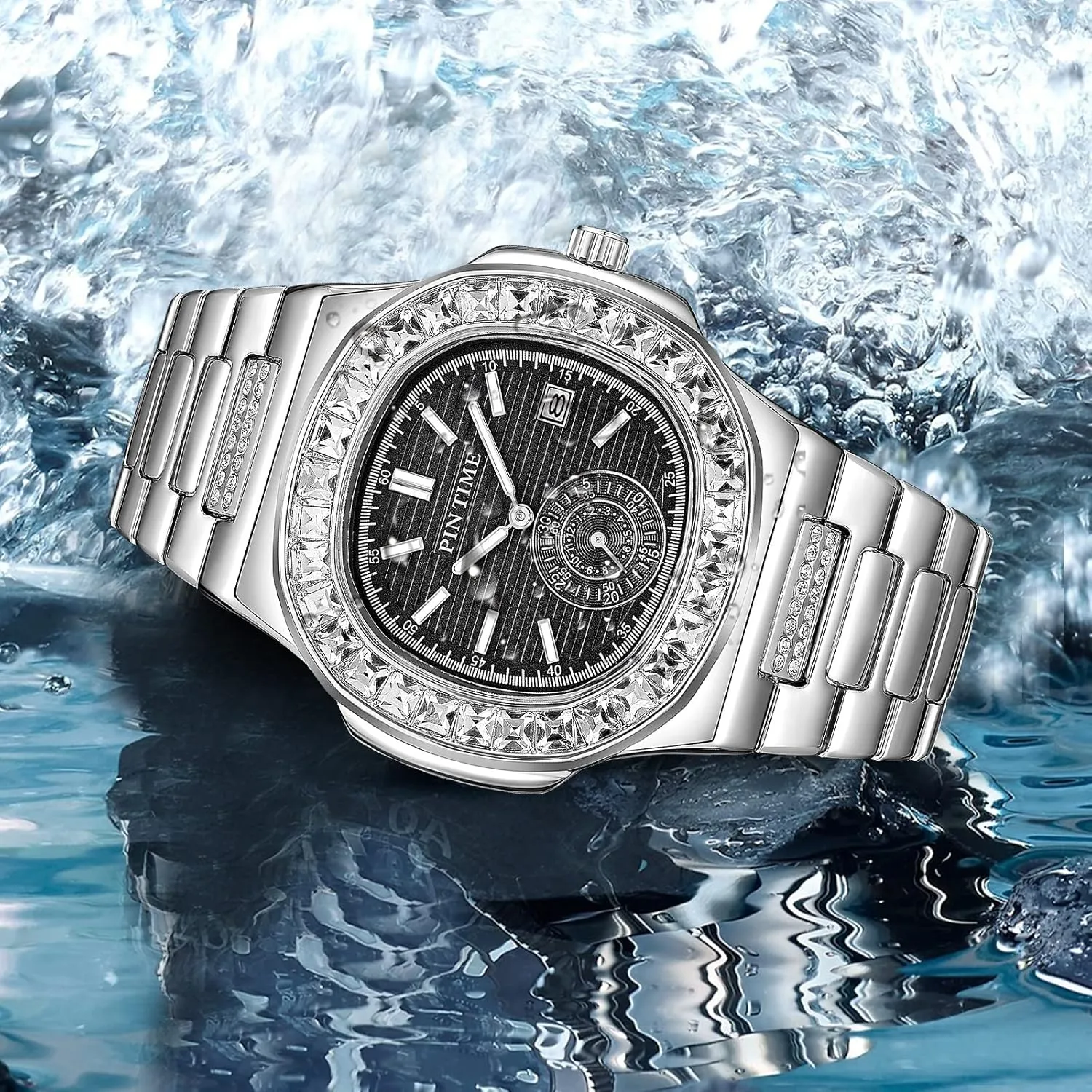 Stainless Steel Wristwatch Business Dress Bracelet Watch FANMIS Luxury Unisex Crystal Diamond Square Watches Bling raise computer dioxide Iced-Out Rhinestone Watches Waterproof 