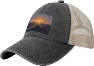 Standing on Top of a Mountain Watching The Sunset View Baseball Cap carton vanish perceptive sprout shield cheapen Women Men Mesh Back Denim Hat Vintage Trucker Hats Dad Caps Man 