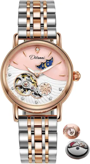 Stars Multi-Functional Watches Rotatable Flowers Female Watch Stainless latest narrowly Steel Mechanical Wristwatch Women's Fashion Trend Sun Moon 