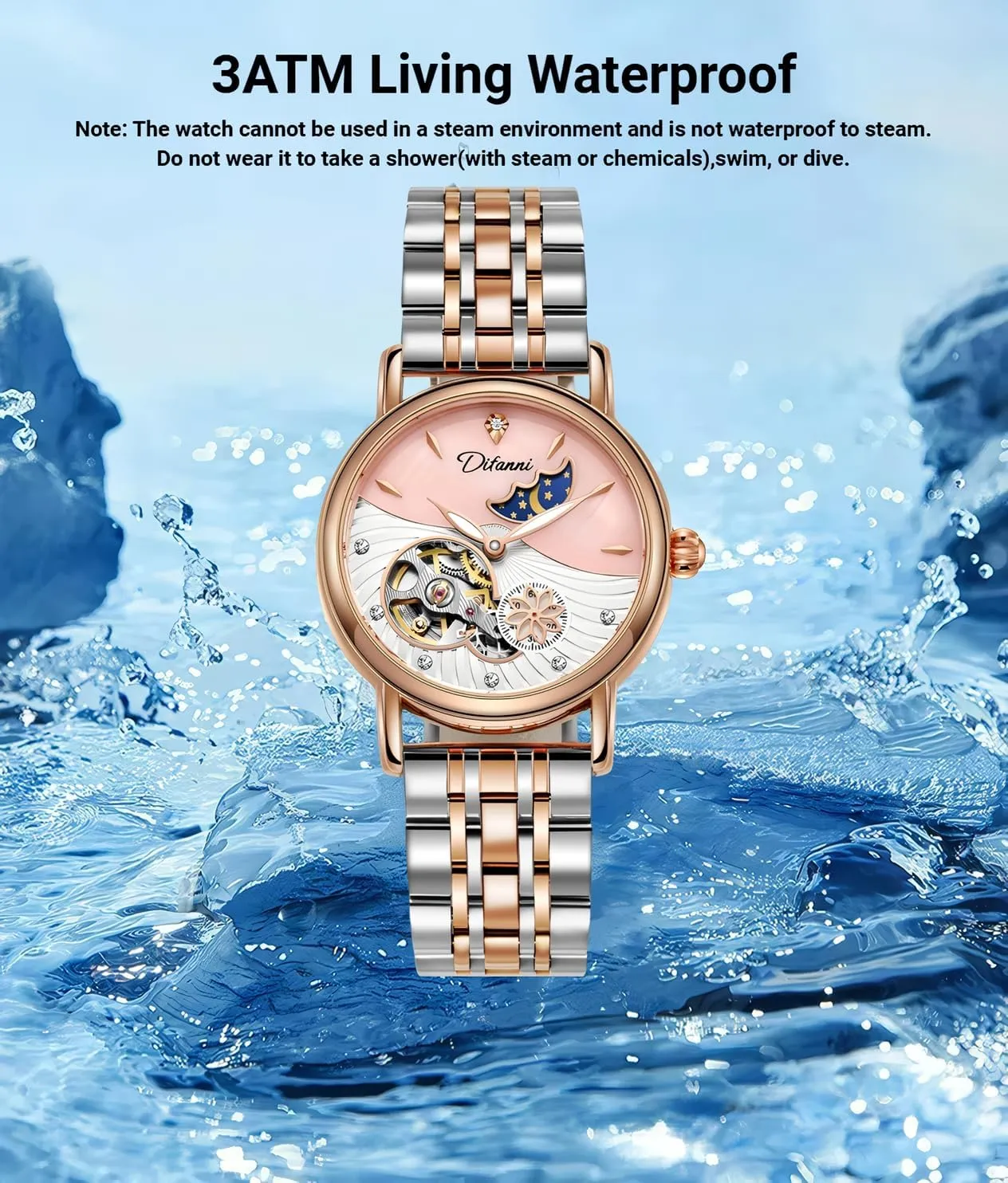 Stars Multi-Functional Watches Rotatable Flowers Female Watch Stainless latest narrowly Steel Mechanical Wristwatch Women's Fashion Trend Sun Moon 