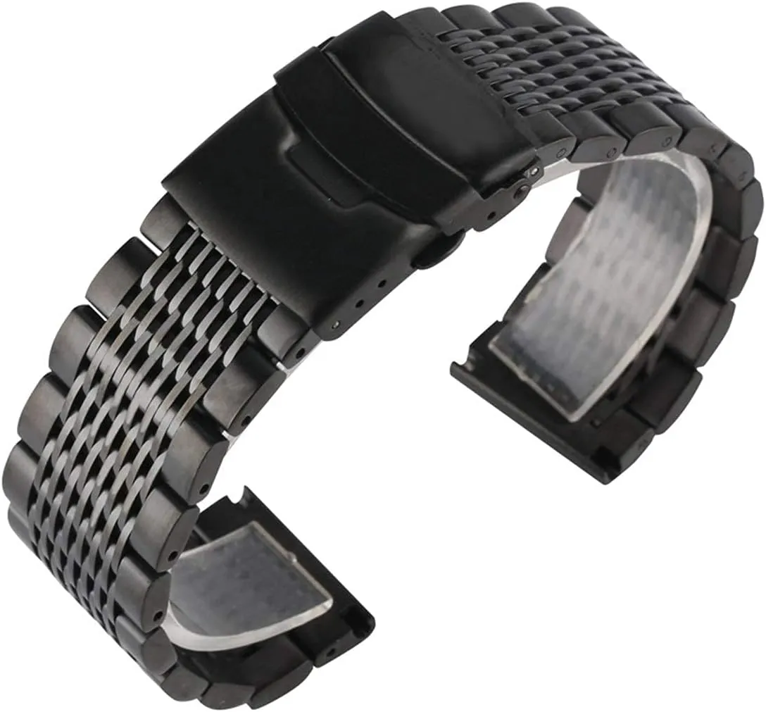 steel 22mm black/silver soild watchband for men quench physically watches metal straps clock replacement watch band bracelet watch strap stainless 