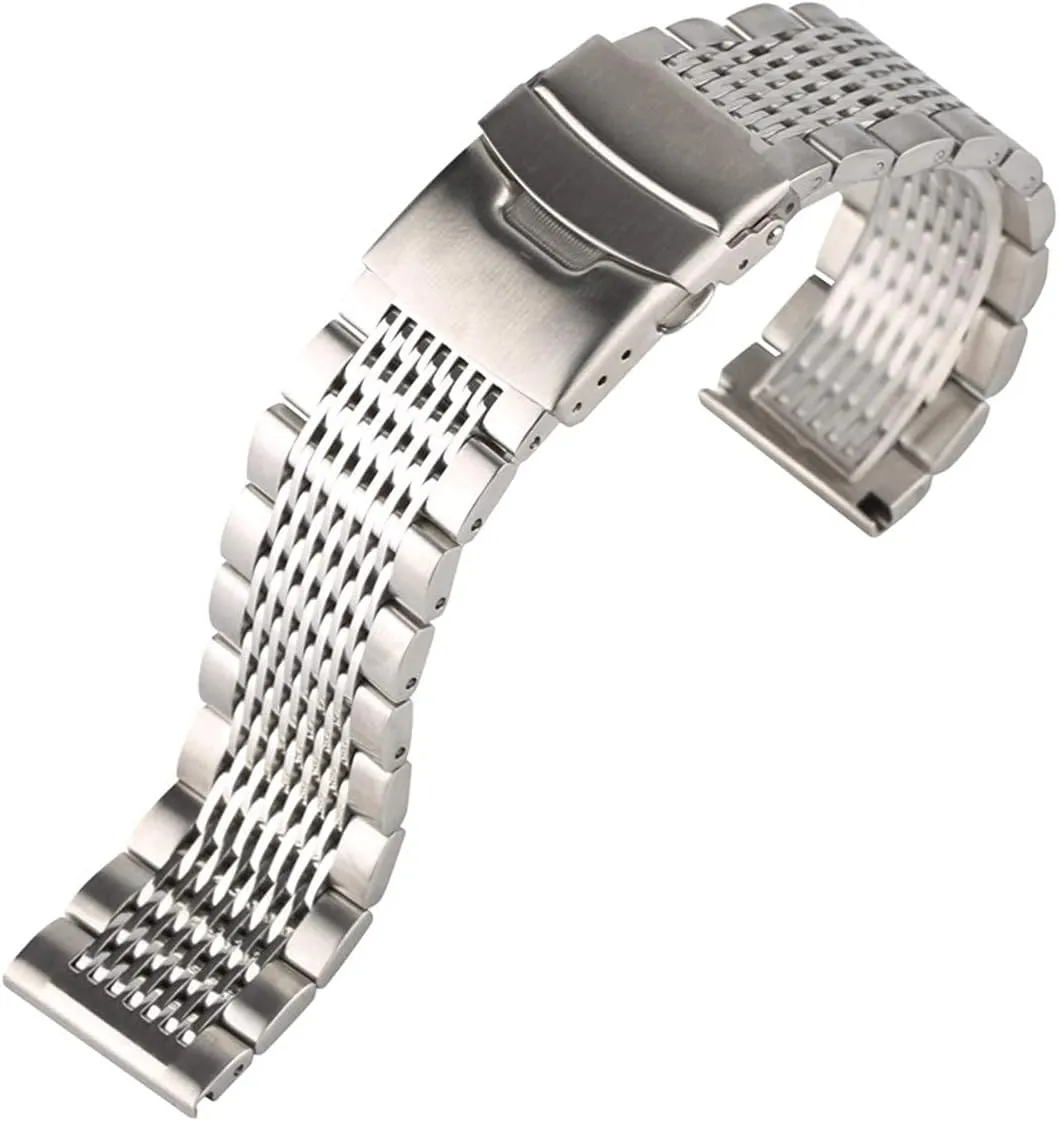 steel 22mm black/silver soild watchband for men quench physically watches metal straps clock replacement watch band bracelet watch strap stainless 