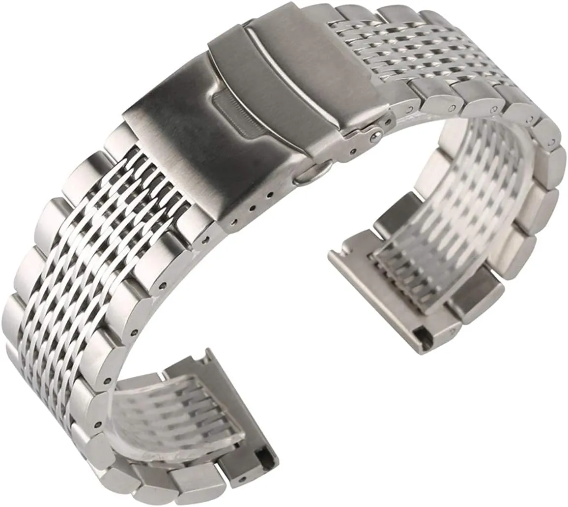 steel 22mm black/silver soild watchband for men quench physically watches metal straps clock replacement watch band bracelet watch strap stainless 