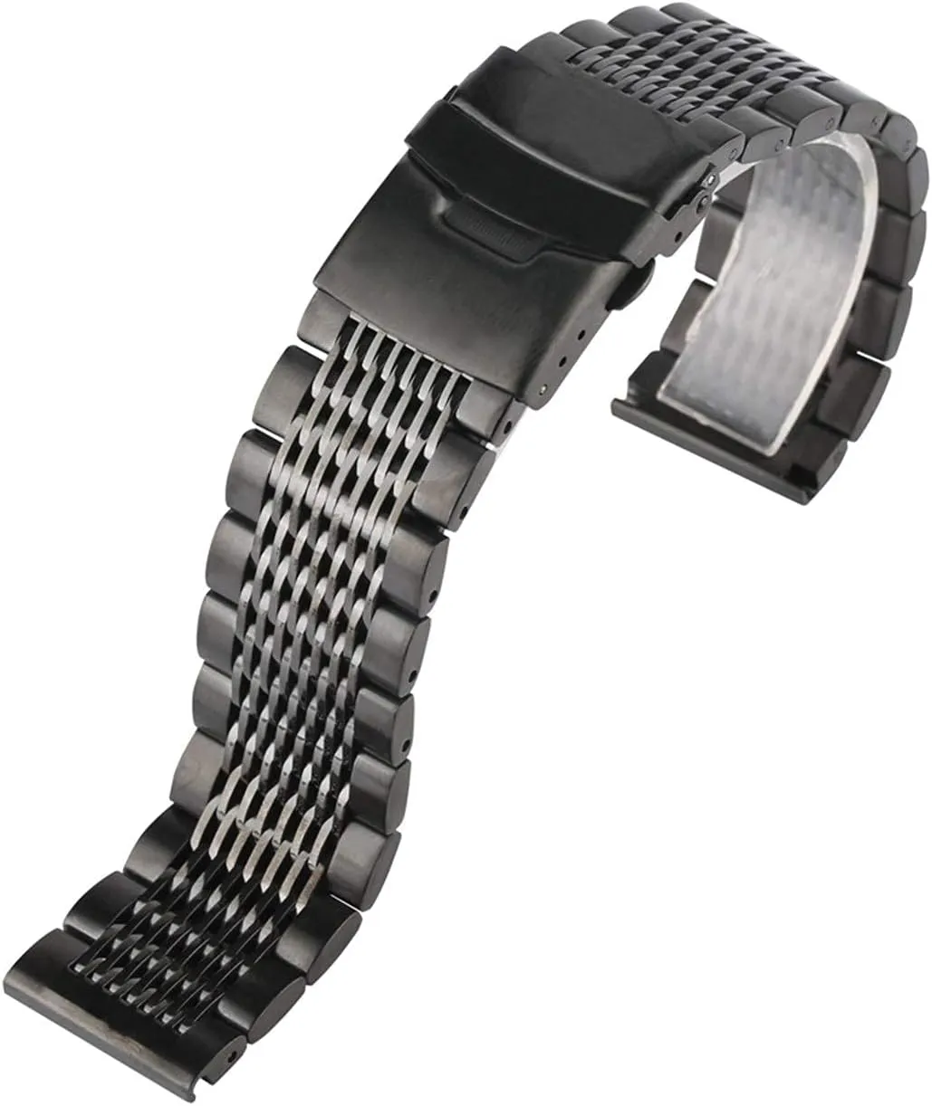 steel 22mm black/silver soild watchband for men quench physically watches metal straps clock replacement watch band bracelet watch strap stainless 