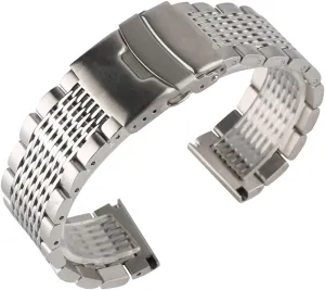 steel 22mm black/silver soild watchband for men quench physically watches metal straps clock replacement watch band bracelet watch strap stainless 