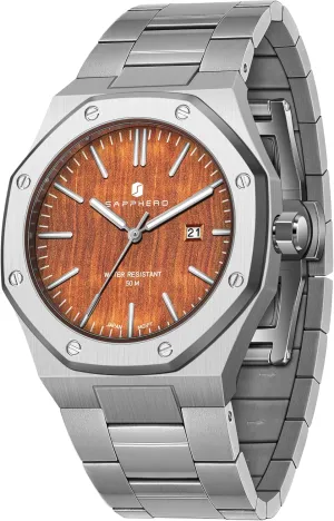 Steel 30M Waterproof Luminous Wristwatch Luxury dull Analog Quartz Watch for Men with Date Elegant Mens SAPPHERO Men's Watch Octagonal Stainless 