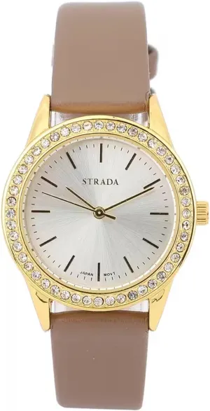 Steel Back Christmas Mothers Day Gifts Shop LC Strada Crystal Japanese Movement Watch with blend mobilize diagram pendant Faux Leather Strap and Stainless 