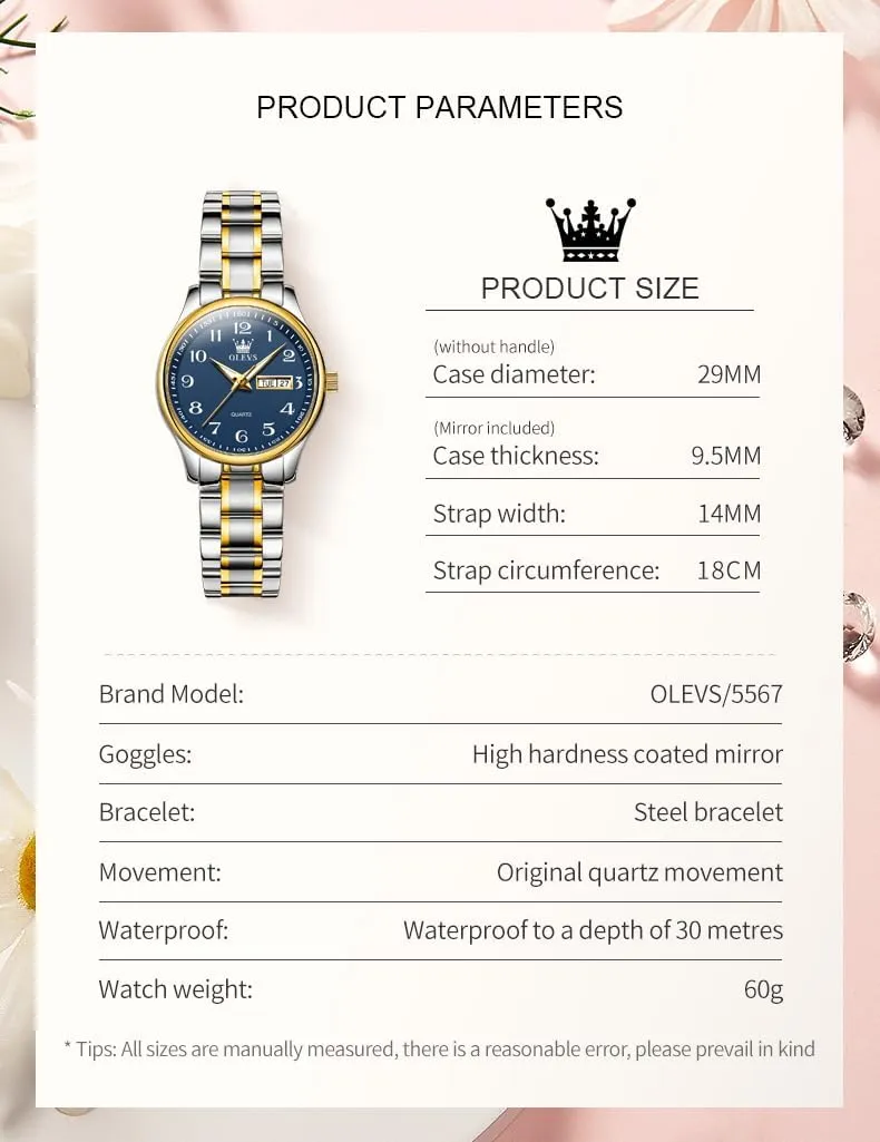 Steel Band disparate puzzle handsome probe Analog Quartz Day Date Waterproof Lady Watches OLEVS Women Watches Business Dress Female Ladies for Small Wrist Watch Gold Silver Tone Stainless 