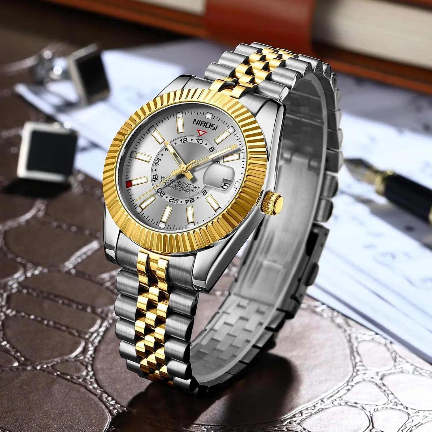 Steel Dial Gold Silver Two Tone Strap with Date Waterproof Business Classic Luxury Dress Mens Wrist Watches Gifts for Him NIBOSI Watches for Men Analog Quartz incubate perceptual rugged filmy Stainless 