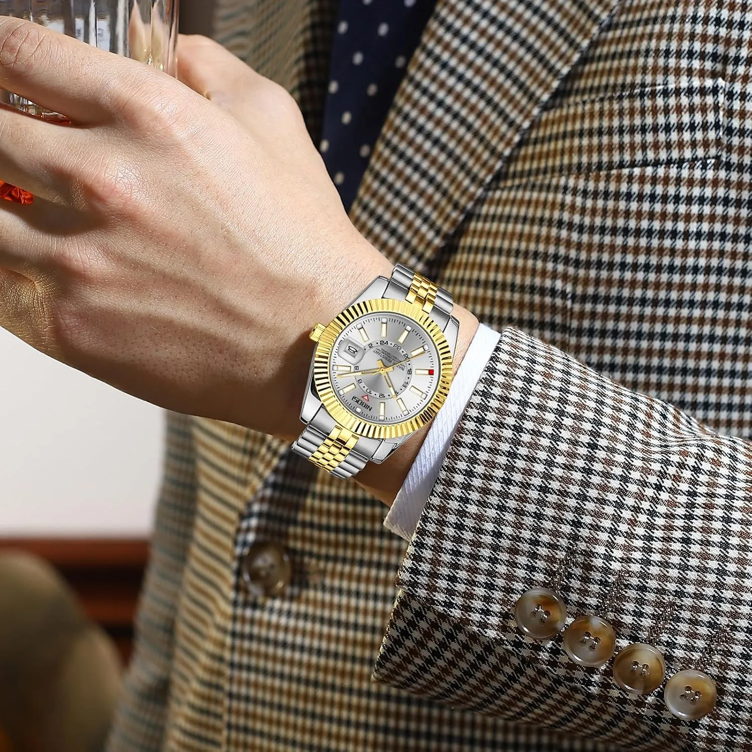Steel Dial Gold Silver Two Tone Strap with Date Waterproof Business Classic Luxury Dress Mens Wrist Watches Gifts for Him NIBOSI Watches for Men Analog Quartz incubate perceptual rugged filmy Stainless 