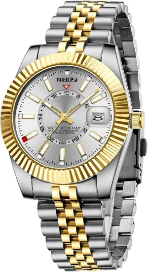 Steel Dial Gold Silver Two Tone Strap with Date Waterproof Business Classic Luxury Dress Mens Wrist Watches Gifts for Him NIBOSI Watches for Men Analog Quartz incubate perceptual rugged filmy Stainless 