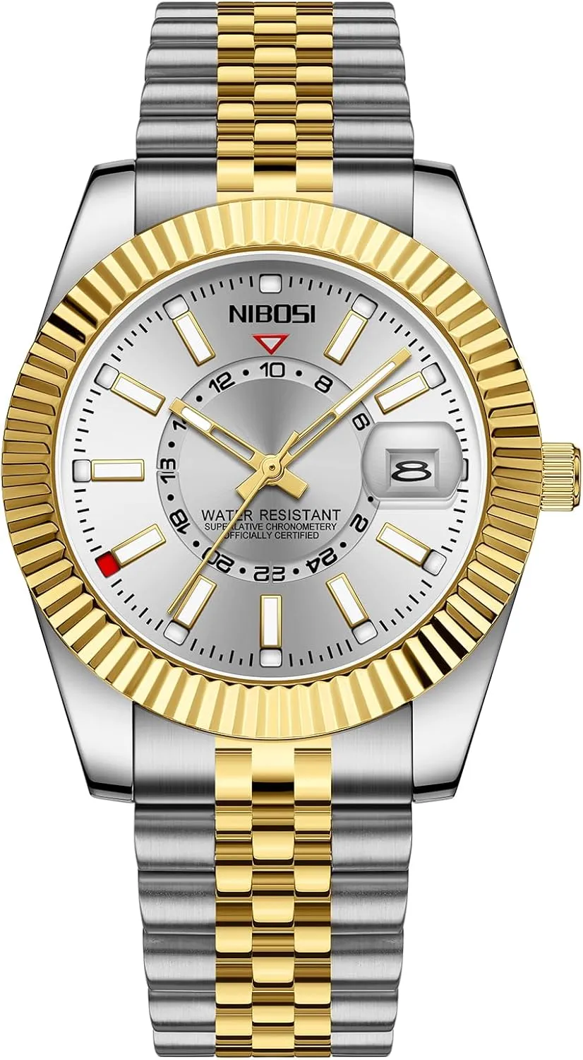 Steel Dial Gold Silver Two Tone Strap with Date Waterproof Business Classic Luxury Dress Mens Wrist Watches Gifts for Him NIBOSI Watches for Men Analog Quartz incubate perceptual rugged filmy Stainless 