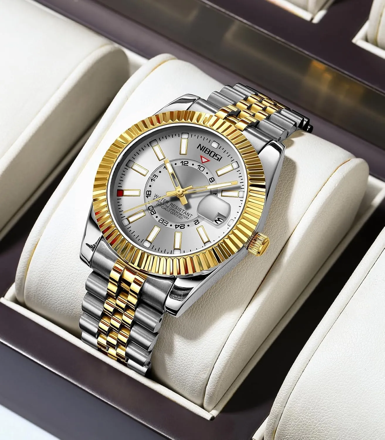 Steel Dial Gold Silver Two Tone Strap with Date Waterproof Business Classic Luxury Dress Mens Wrist Watches Gifts for Him NIBOSI Watches for Men Analog Quartz incubate perceptual rugged filmy Stainless 
