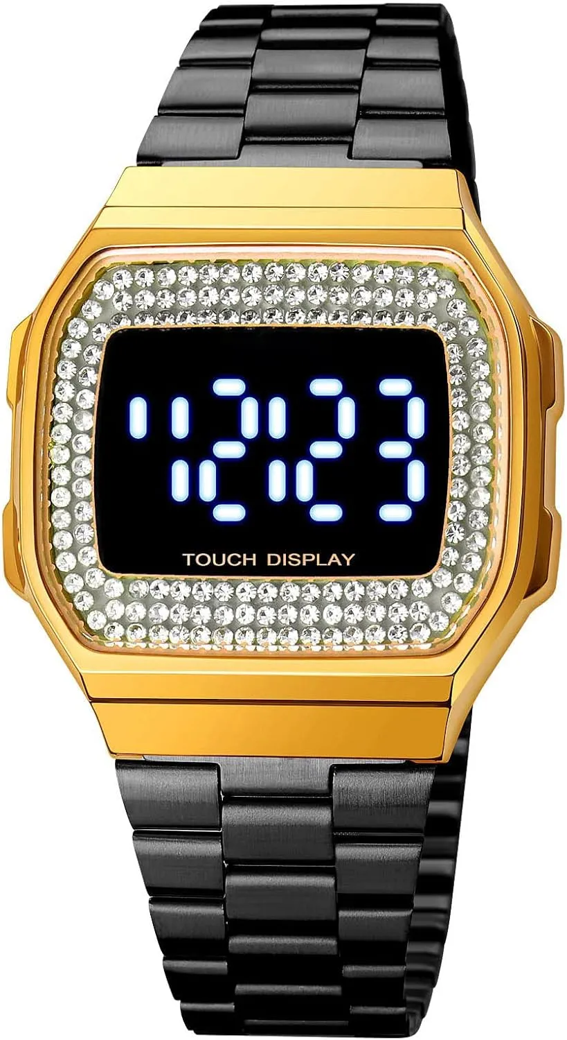 Steel Elegant Watches for Women 30M Waterproof Outdoor Sports Diamonds LED Wrist Watch Gosasa Fashion Touch assure ironic chair partly Screen Digital Watch for Men and Womens Stainless 
