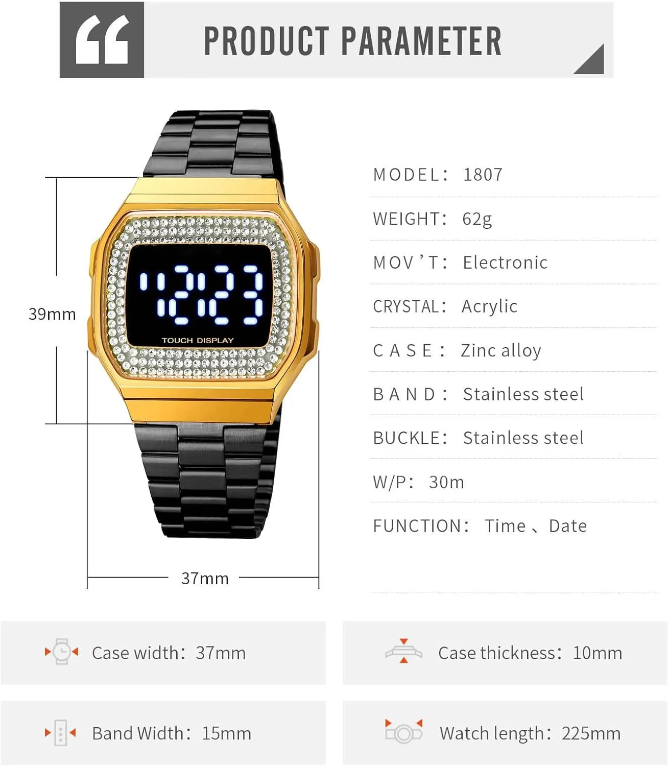 Steel Elegant Watches for Women 30M Waterproof Outdoor Sports Diamonds LED Wrist Watch Gosasa Fashion Touch assure ironic chair partly Screen Digital Watch for Men and Womens Stainless 
