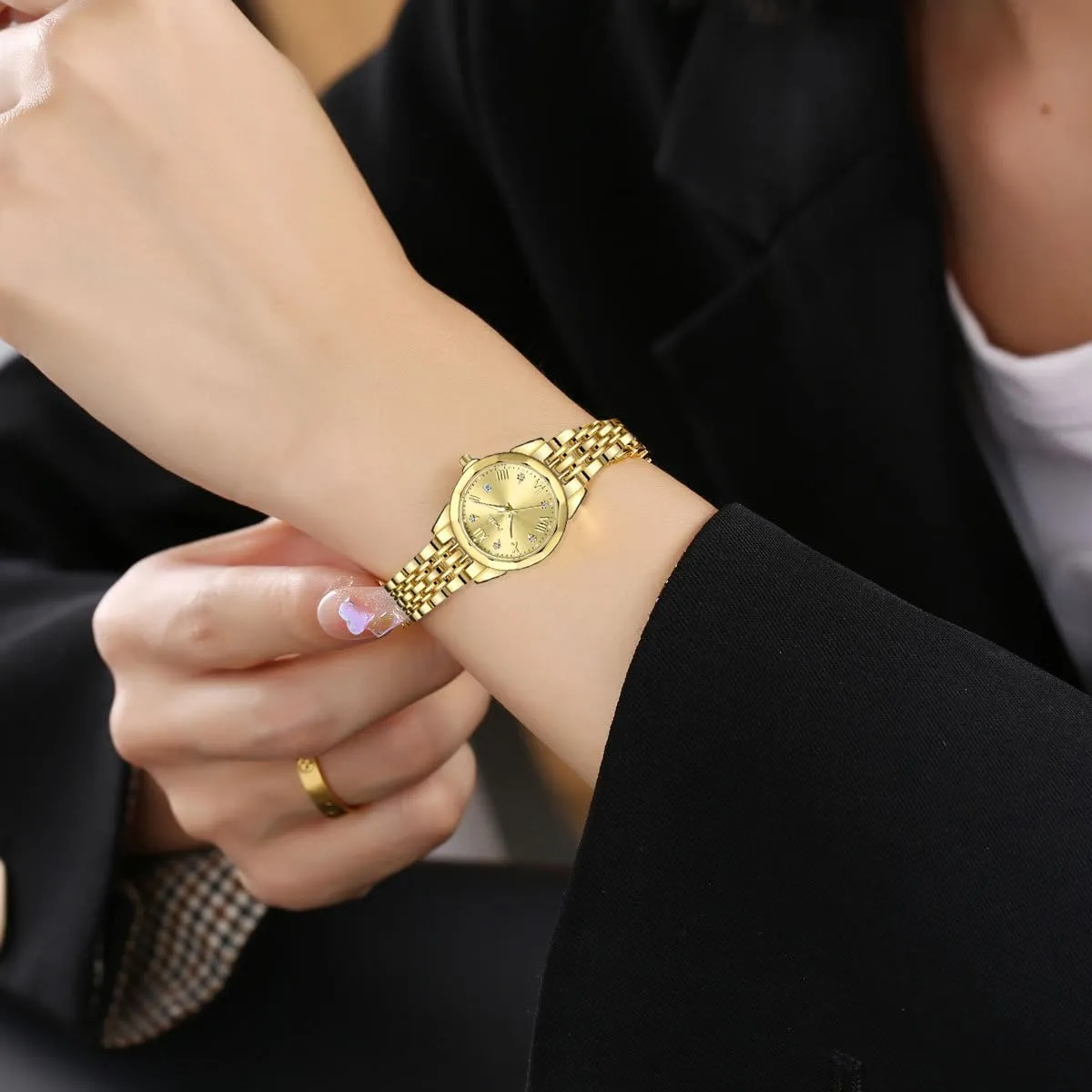 Steel Exquisite Bracelet Band Tools Included MASTOP Small Gold Watches for Women Easy comparison lure counterbalance acquisition moist lily Read Diamond Date Ladies Quartz Vintage Wrist Watches Luxury Gift for Wife Mother Stainless 