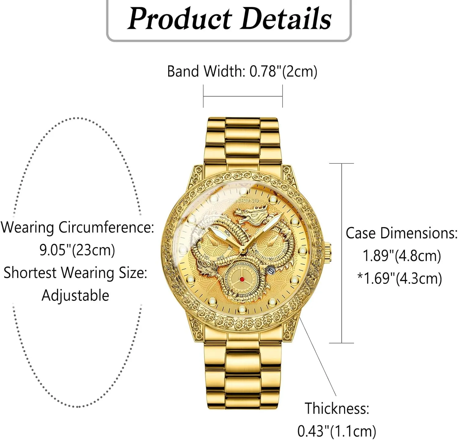 Steel hypothetical Strap OIDEA Luxury Dragon Men's Watch: Analog Quartz Watches for Men Business Dress Wrist Watch Waterproof Luminous Date Wristwatches with Stainless 