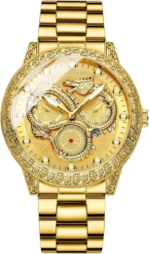 Steel hypothetical Strap OIDEA Luxury Dragon Men's Watch: Analog Quartz Watches for Men Business Dress Wrist Watch Waterproof Luminous Date Wristwatches with Stainless 