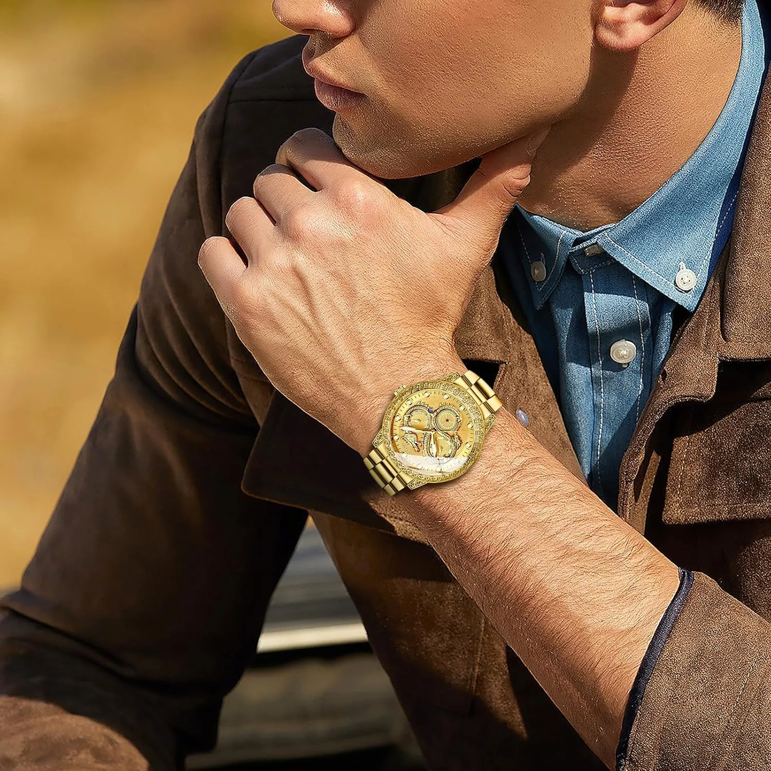 Steel hypothetical Strap OIDEA Luxury Dragon Men's Watch: Analog Quartz Watches for Men Business Dress Wrist Watch Waterproof Luminous Date Wristwatches with Stainless 